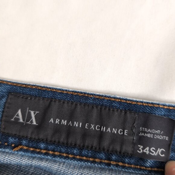 Armani Exchange 2014 Blue Denim Jeans Straight Leg Distressed, Size 34 - Picture 3 of 10